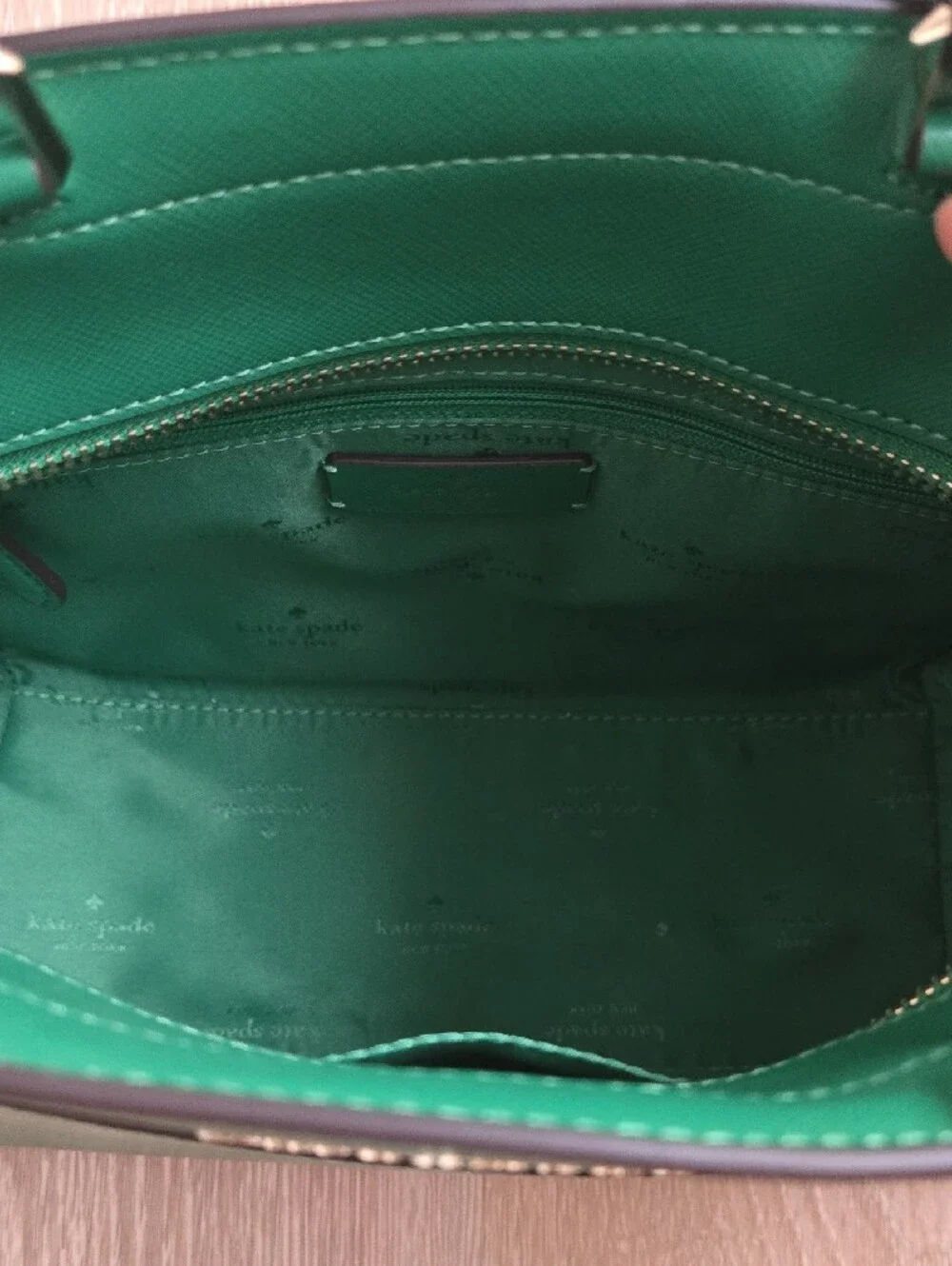 kate spade Green Structured Leather Satchel with Gold Logo